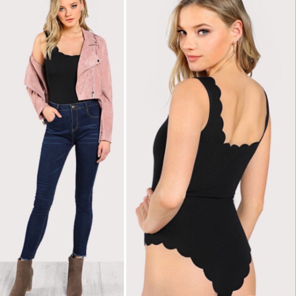 Black Scalloped Bodysuit
